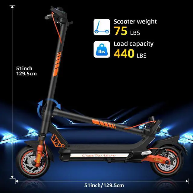 Alt view image 7 of 7 - CUNFON Electric Scooter, RZ1000 1200W Dual-Motor up to 50 Miles Range, Folding Electric Scooter for Adult Max Speed 31Mph with 48V 24Ah Battery 10.5 Inch Off Road Tires