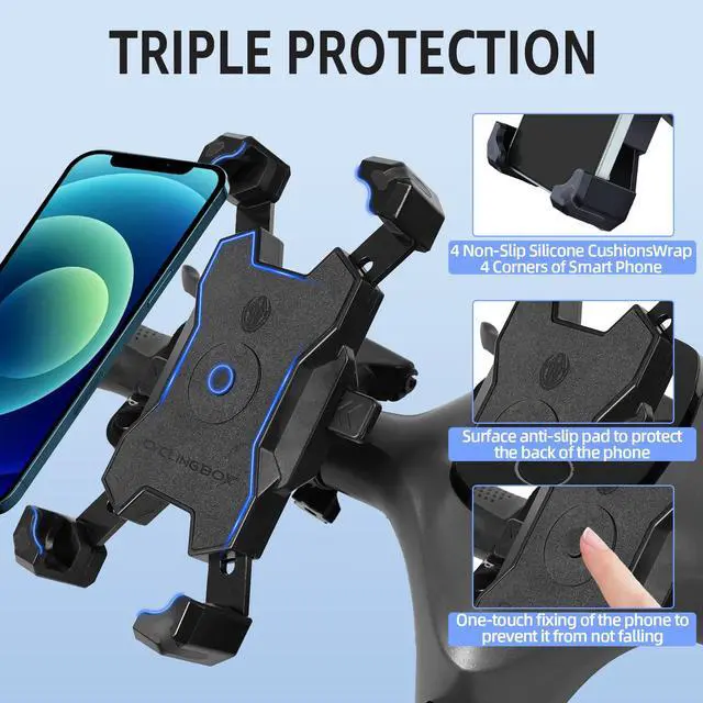 Alt view image 2 of 6 - CUNFON Phone Mount Holder - [360° Adjustable Rotation] [1s Lock] Bike Phone Holder Handlebar Clamp, Bicycle Scooter Phone Clip, for 3.5-6.8 Wide Phones, Black