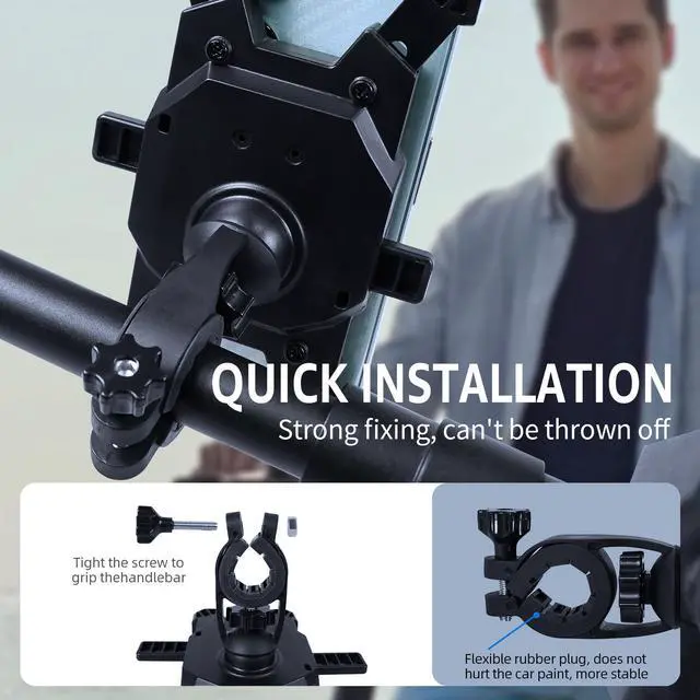 Alt view image 5 of 6 - CUNFON Phone Mount Holder - [360° Adjustable Rotation] [1s Lock] Bike Phone Holder Handlebar Clamp, Bicycle Scooter Phone Clip, for 3.5-6.8 Wide Phones, Black