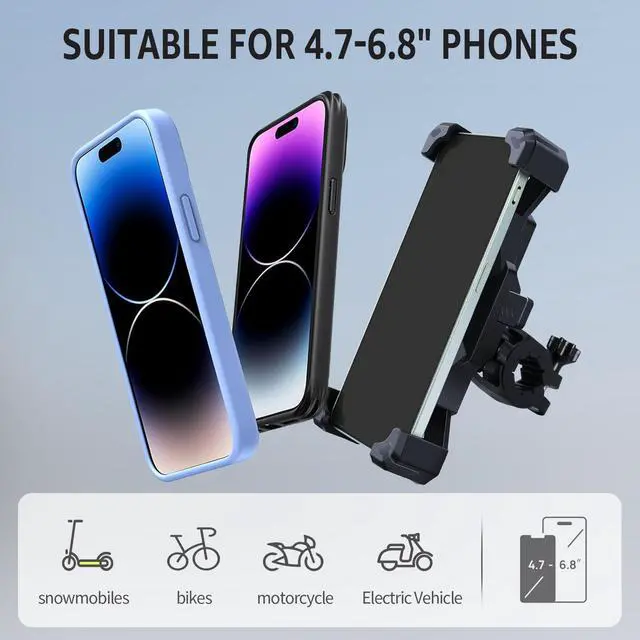 Alt view image 3 of 6 - CUNFON Phone Mount Holder - [360° Adjustable Rotation] [1s Lock] Bike Phone Holder Handlebar Clamp, Bicycle Scooter Phone Clip, for 3.5-6.8 Wide Phones, Black