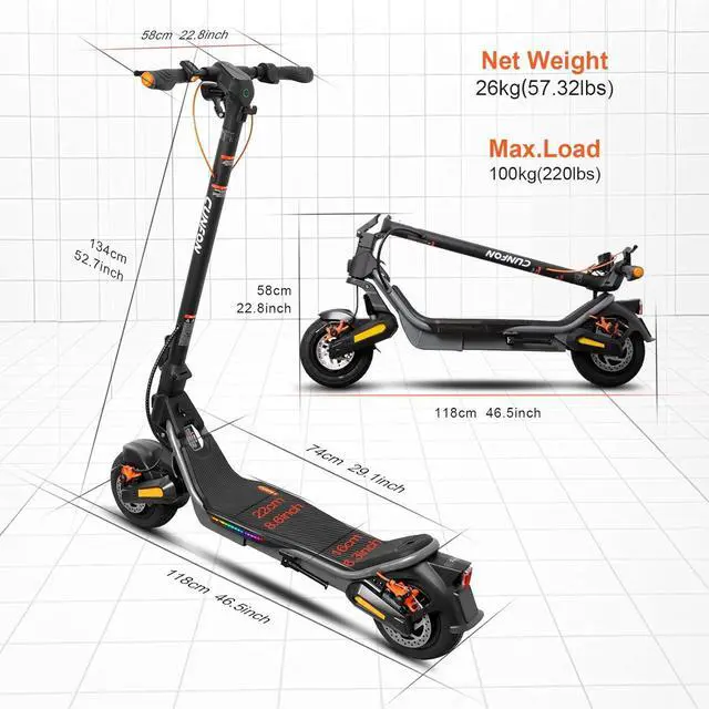 Alt view image 2 of 7 - CUNFON RS500 Electric Scoote Adults- Foldable, 25 MPH, 25-35 Miles Range, 9.5" Tubeless Tires, 264lbs Load, Fingerprint Unlock,App Control, Lightweight Commuter Scooter for Adults & Teens,Silver Grey