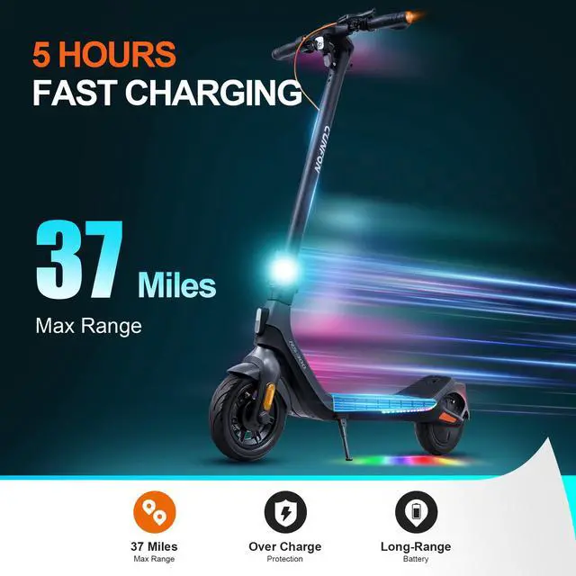 Alt view image 2 of 6 - CUNFON Electric Scooter for Adults, 500W Motor, Up to 19 MPH & 37 Miles Long-Range, 10" Pneumatic Tires, Fingerprint, Folding E-Scooter with Dual Brakes and APP, Ideal for Safe Commuting