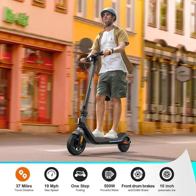 Alt view image 3 of 6 - CUNFON Electric Scooter for Adults, 500W Motor, Up to 19 MPH & 37 Miles Long-Range, 10" Pneumatic Tires, Fingerprint, Folding E-Scooter with Dual Brakes and APP, Ideal for Safe Commuting