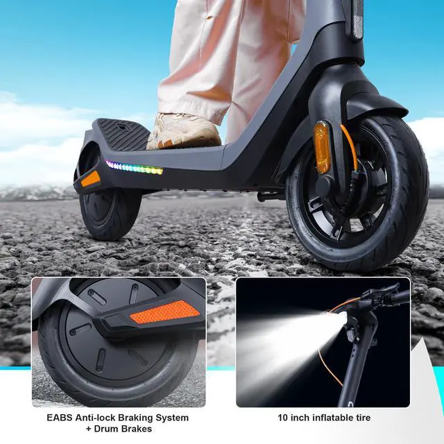 Alt view image 5 of 6 - CUNFON Electric Scooter for Adults, 500W Motor, Up to 19 MPH & 37 Miles Long-Range, 10" Pneumatic Tires, Fingerprint, Folding E-Scooter with Dual Brakes and APP, Ideal for Safe Commuting