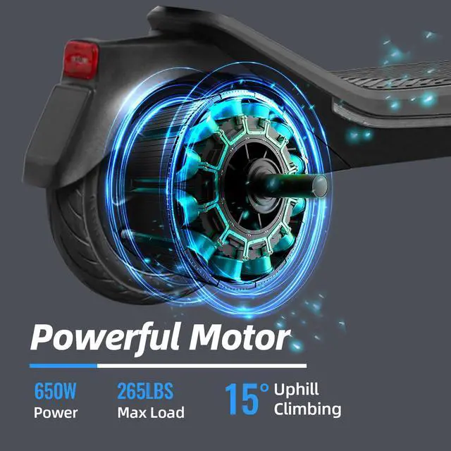 Alt view image 2 of 7 - CUNFON RS300 Electric Scooter, 650W Motor, up to 19MPH,Max Range 25 Miles, Max Payload 265LBS Foldable E-Scooter with Dual Brake & Fingerprint unlock for Commuting for Adults & Teens