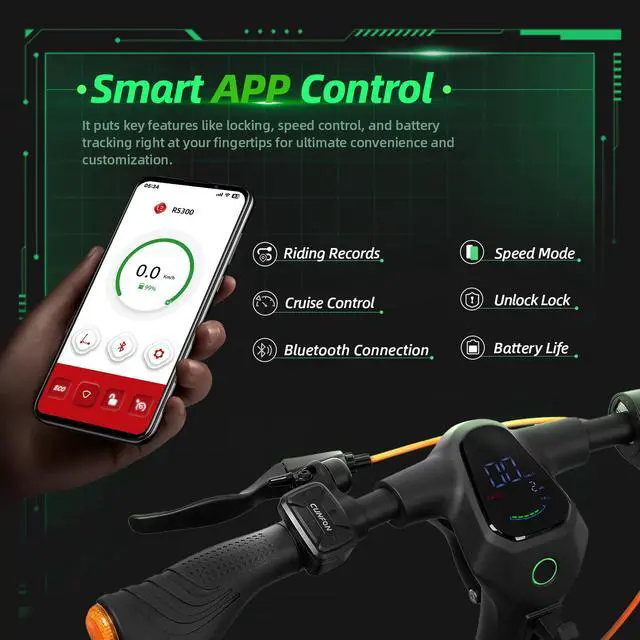 Alt view image 5 of 7 - CUNFON Electric Scooter for Adults and Teens, 650W Peak Motor, Up to 19 MPH & 25 Miles Long-Range, 10" Pneumatic Tires, Fingerprint, Folding E-Scooter with Drum and Electric Brakes and APP