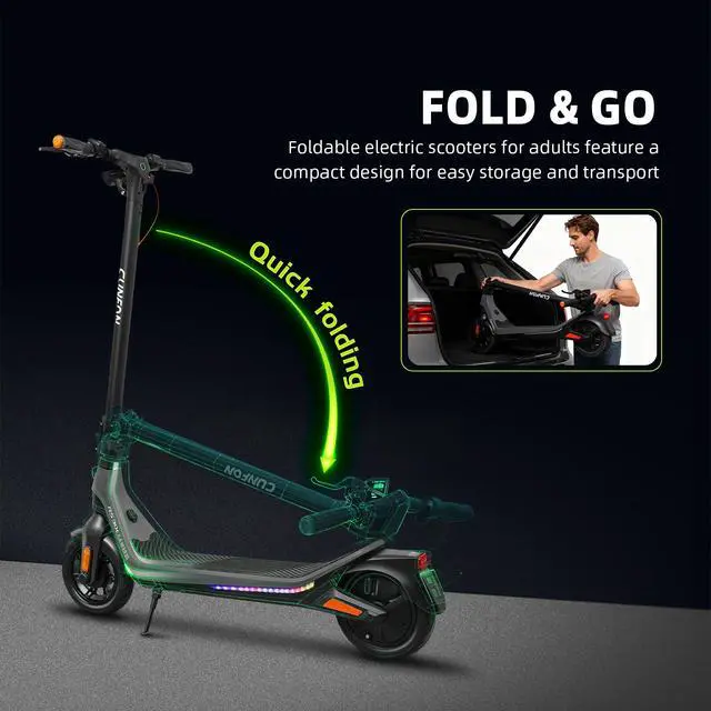 Alt view image 6 of 7 - CUNFON Electric Scooter for Adults and Teens, 650W Peak Motor, Up to 19 MPH & 25 Miles Long-Range, 10" Pneumatic Tires, Fingerprint, Folding E-Scooter with Drum and Electric Brakes and APP