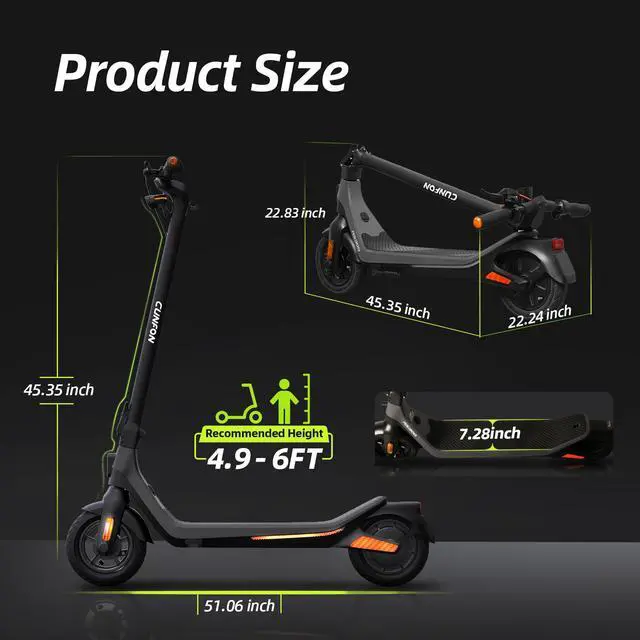 Alt view image 7 of 7 - CUNFON Electric Scooter for Adults and Teens, 650W Peak Motor, Up to 19 MPH & 25 Miles Long-Range, 10" Pneumatic Tires, Fingerprint, Folding E-Scooter with Drum and Electric Brakes and APP
