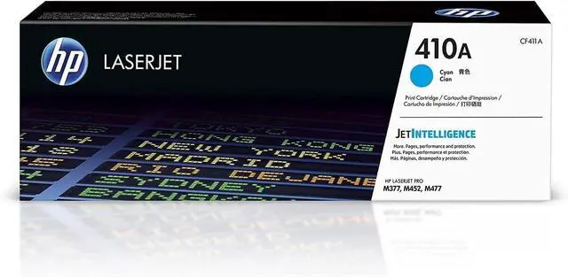 Alt view image 4 of 6 - Original HP 410A Toner Cartridge 4-Pack (CF410A, CF411A, CF412A, CF413A)  Black, Cyan, Yellow, Magenta  Works with LaserJet Pro M452, M477 Series  Genuine OEM, Factory Sealed