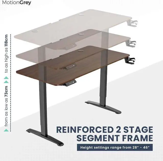 Alt view image 4 of 8 - MotionGrey Series II Electric Standing Desk, Height Adjustable Sit Stand Desk