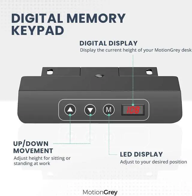 Alt view image 7 of 8 - MotionGrey Series II Electric Standing Desk, Height Adjustable Sit Stand Desk