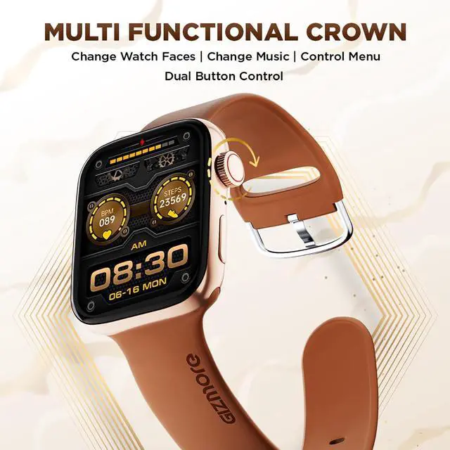 Alt view image 3 of 7 - GIZMORE Bluetooth Calling Smartwatch Cloud 1.85(4.69) Cm IPS Large 500 Nits Peak Brighter Display | Ai Voice Assistant | Privacy Lock | Multiple Sport Modes| (Brown)