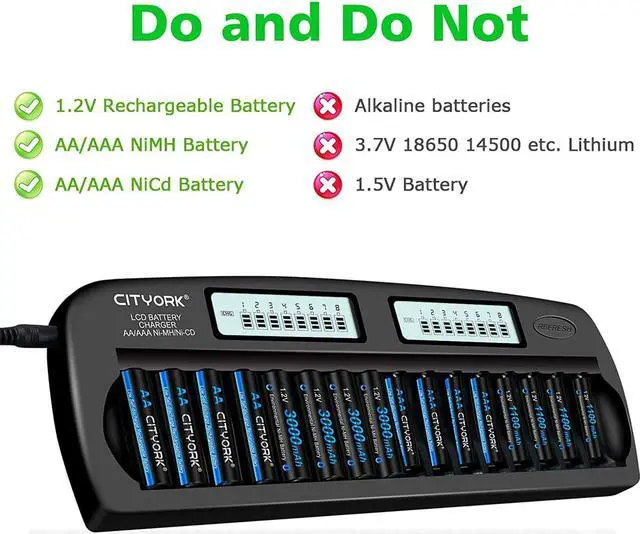 Alt view image 5 of 6 - CITYORK 16 Bay 1.2V Rechargeable Battery Charger,  AA AAA NiMH NiCD Battery Charger with Refresh Function