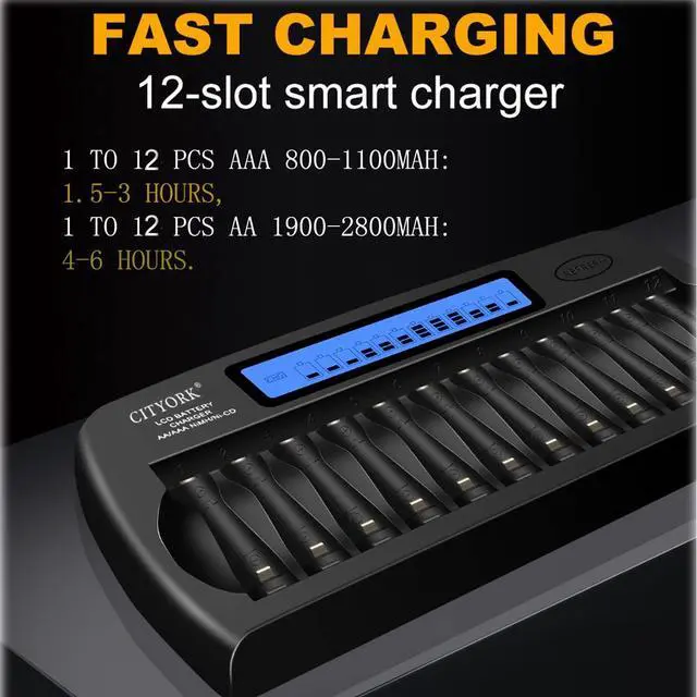 Alt view image 2 of 6 - CITYORK 12 Bay AA AAA Battery Charger,Household Rechargeable Battery Charger for 1.2v AA AAA Ni-MH/Ni-CD Rechargeable Batteries with Refresh Function with AC Wall Adapter-Upgrade