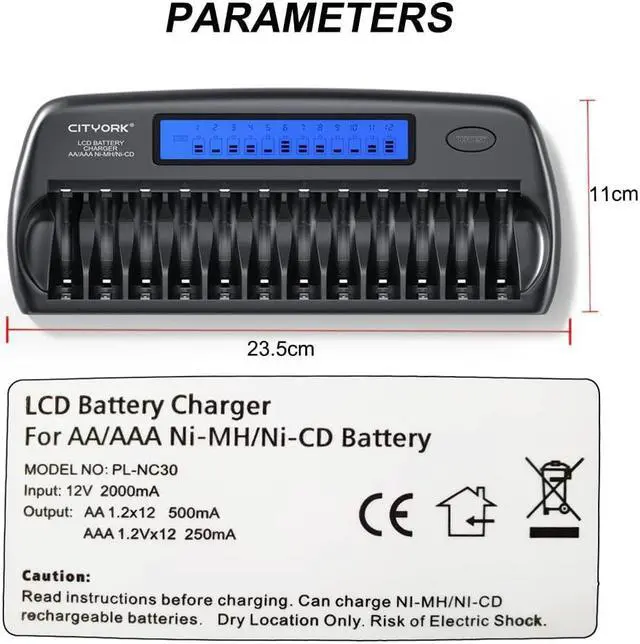 Alt view image 3 of 6 - CITYORK 12 Bay AA AAA Battery Charger,Household Rechargeable Battery Charger for 1.2v AA AAA Ni-MH/Ni-CD Rechargeable Batteries with Refresh Function with AC Wall Adapter-Upgrade
