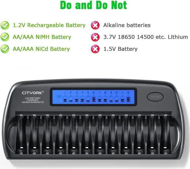 Alt view image 4 of 6 - CITYORK 12 Bay AA AAA Battery Charger,Household Rechargeable Battery Charger for 1.2v AA AAA Ni-MH/Ni-CD Rechargeable Batteries with Refresh Function with AC Wall Adapter-Upgrade