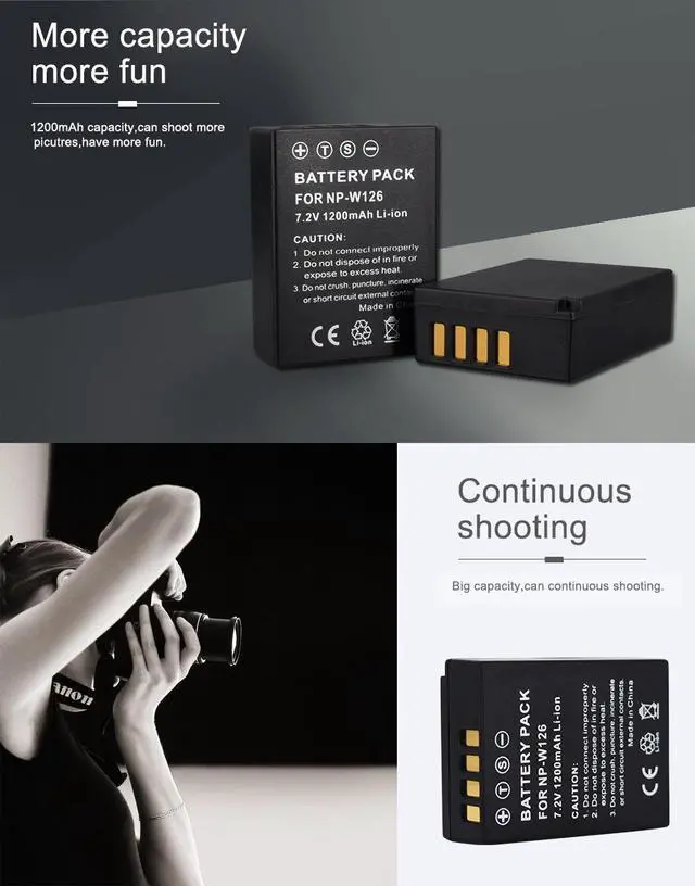 Alt view image 6 of 7 - CITYORK NP-W126 W126S Camera Bttery and Dual Charger for Fujifilm X-T20 XT20 X100F X-H1 XH1 X-A5 XA5 X-A20 XA20 X-E3 XE3 X-T3 X-T30