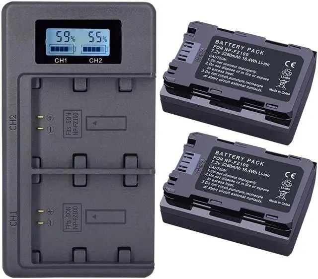Main image of CITYORK NP-FZ100 NP FZ100 NPFZ100 Battery+LCD Dual USB Charger for Sony Alpha A7III A7R III A9 Alpha 9 A7R3 A6600 ZV-E1 Camera 2280mAh