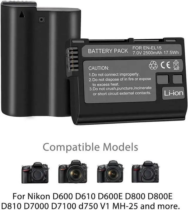 Alt view image 4 of 7 - CITYORK EN-EL15 EN-EL15A Battery Charger Set for Nikon d750, d7500, d850, d800 and More (2-Pack 2500mAh Replacement Battery, Micro USB Input Charger