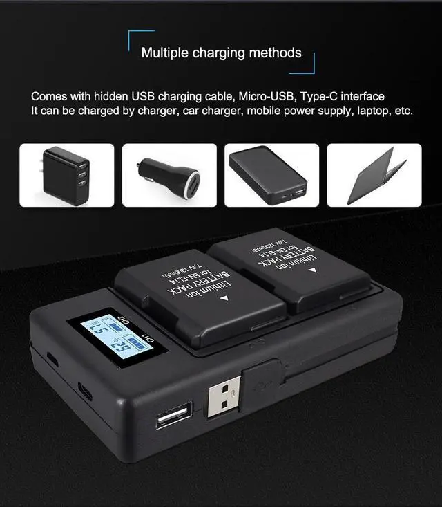 Alt view image 3 of 7 - CITYORK 2 Pack ENEL14 EL14a Batteries with USB LCD Smart Charger for Nikon D3100 D3200 D3300 D5100 D5500 D5300 P7000 P7700 P7800