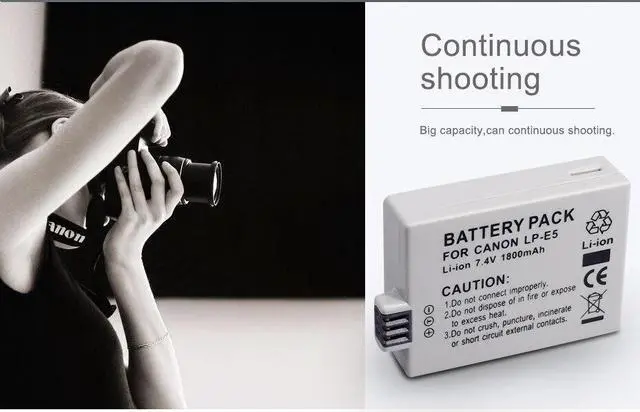Alt view image 7 of 7 - CITYORK 2 Pack LP E5  Batteries with Battery Charger for Canon EOS 450D 500D 1000D Kiss X3 F Rebel Xsi Camera
