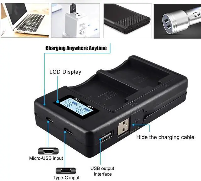 Alt view image 3 of 7 - CITYORK 2 Pack LP E5  Batteries with Battery Charger for Canon EOS 450D 500D 1000D Kiss X3 F Rebel Xsi Camera