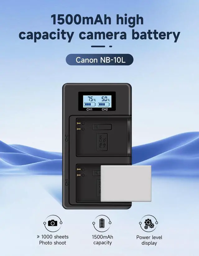 Alt view image 3 of 7 - CITYORK 2 Pack NB10L Battery With Fast charger For Canon SX40 HS SX40HS SX50 HS SX50HS G1 X G15 G16 SX60 HS G3X,1500mAh