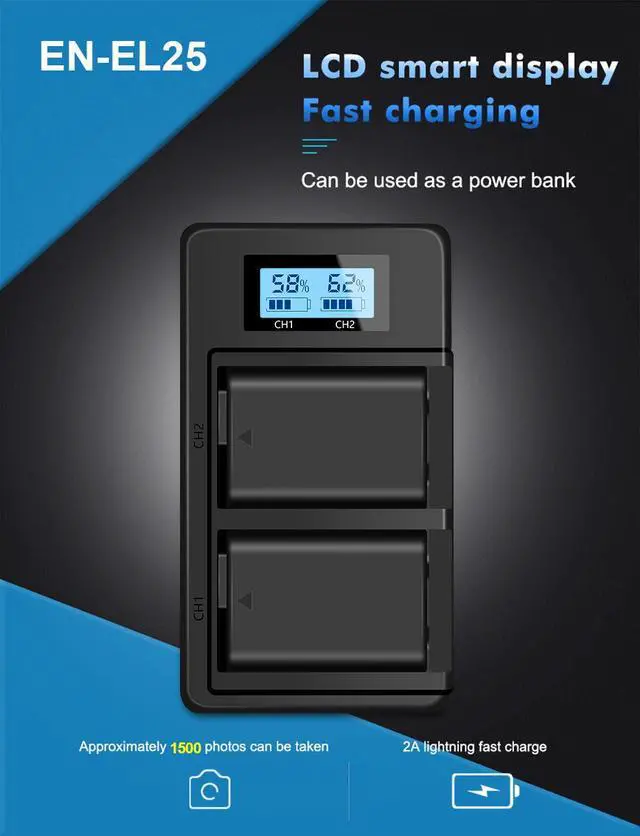 Alt view image 5 of 7 - CITYORK EN-EL25 Batteries 2 Pack with LCD USB Charger For Nikon Z50 ZFC Z 50 Z FC MH-32 Camera