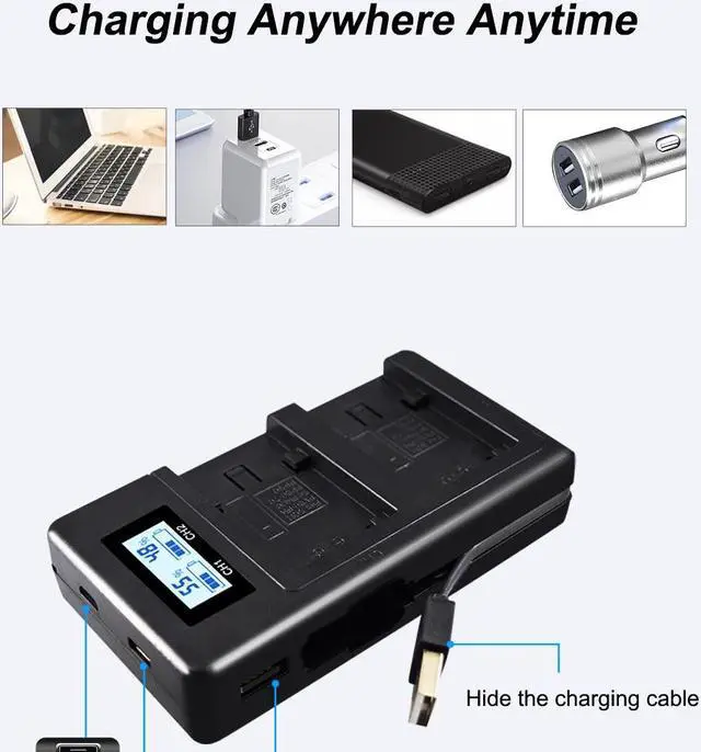 Alt view image 6 of 7 - CITYORK 2 Packs NP FV100 Batteries with LCD USB Charger for Sony NP-FV30 NP-FV50 NP-FV70 SX83E SX63E FDR-AX100E AX100E