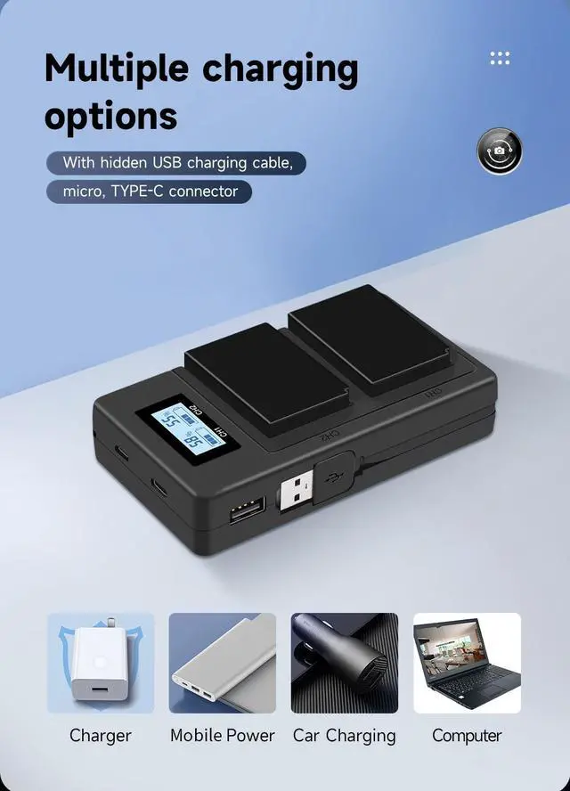 Alt view image 6 of 7 - CITYORK 2 Pack EN-EL20a Battery with LCD Dual USB Charger for Nikon Coolpix P1000, 1 j1, 1 J2, 1 J3, 1 S1, 1 V3, Coolpix A, Coolpix A1