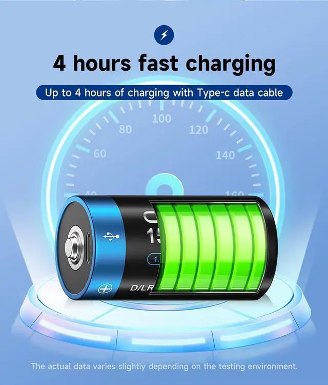 Alt view image 7 of 7 - CITYORK 4 Pack Constant 1.5V Rechargeable D Batteries USB 15000 mWh D Cell Li-ion Batteries