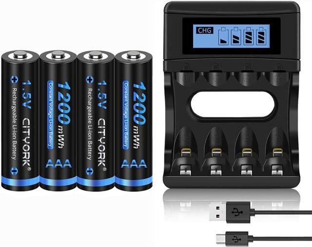 CITYORK Lot de 4 piles rechargeables lithium-ion AAA 1,5 V 1200 mWh avec  charge USB