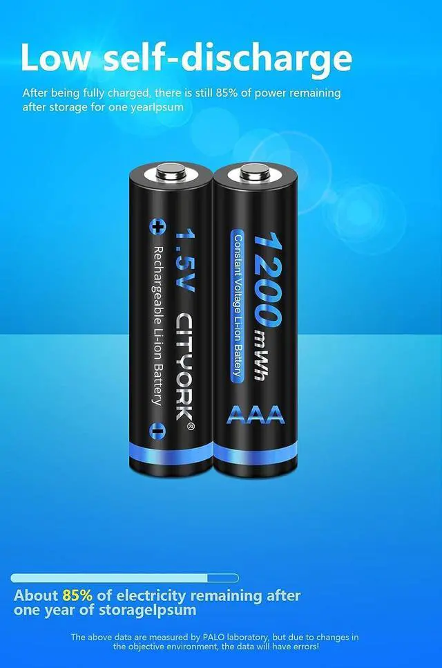 Alt view image 7 of 7 - CITYORK 1.5v AAA 1200mWh Lithium Rechargeable Batteries 8 Pack