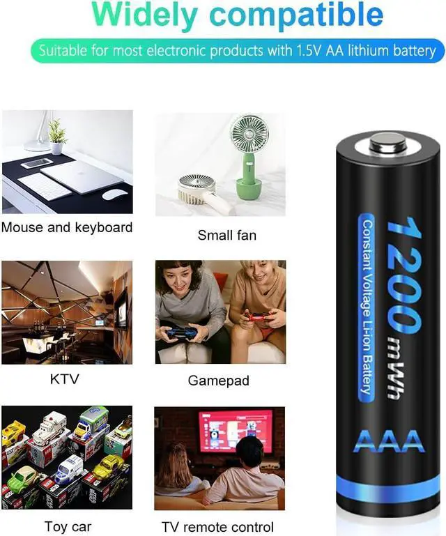 Alt view image 5 of 7 - CITYORK 1.5v AAA 1200mWh Lithium Rechargeable Batteries 8 Pack