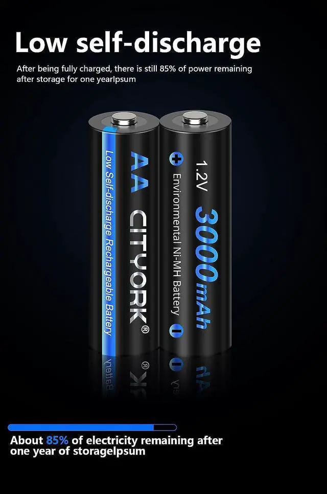 Alt view image 4 of 6 - CITYORK 8 Pack 1.2V Ni-MH AA 3000mah Rechargeable Battery for Solar Lights, Remote Controller, Electric Toys