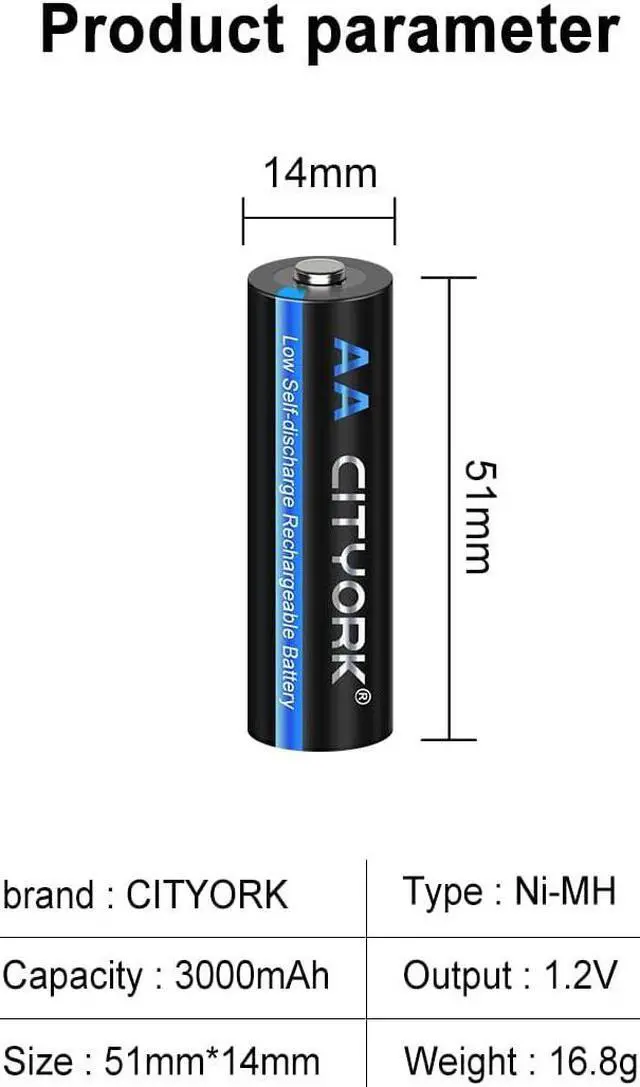Alt view image 6 of 6 - CITYORK 8 Pack 1.2V Ni-MH AA 3000mah Rechargeable Battery for Solar Lights, Remote Controller, Electric Toys