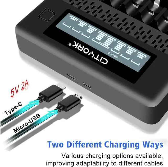 Alt view image 6 of 7 - CITYORK 8 Pack AA 3000mAh with 8 Pack AAA1100mAh 1.2V Ni-MH Rechargeable Batteries with Battery Case with 8 Bay AA AAA LCD Smart 1.2v NiMH/NiCd Charger