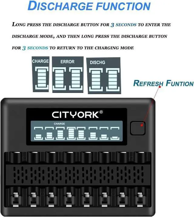 Alt view image 7 of 7 - CITYORK 8 Pack AA 3000mAh with 8 Pack AAA1100mAh 1.2V Ni-MH Rechargeable Batteries with Battery Case with 8 Bay AA AAA LCD Smart 1.2v NiMH/NiCd Charger
