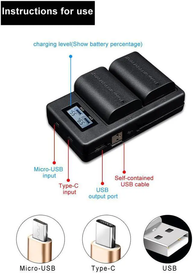 Alt view image 3 of 7 - CITYORK EL15A EN-EL15 Camera Battery Charger LCD Dual USB Charger for Nikon D7000 D600 D610 D600E D800 D800E D810 D7100 d750 V1