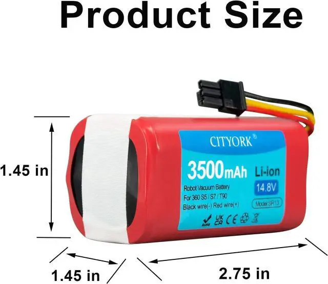Alt view image 4 of 7 - CITYORK Replacement Battery for 360 S5 S7 T90 LiDAR Robot Vacuum,14.8v 3500mAh
