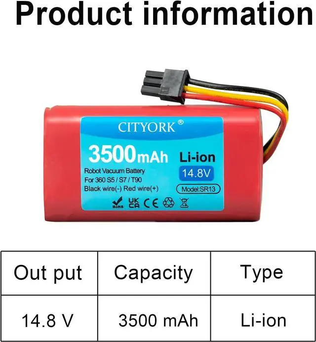 Alt view image 6 of 7 - CITYORK Replacement Battery for 360 S5 S7 T90 LiDAR Robot Vacuum,14.8v 3500mAh
