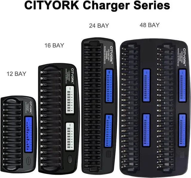 Alt view image 4 of 7 - CITYORK 24 Bays Large Smart Battery Charger LCD Display Quick for 1.2V AA/AAA NiMH/NiCd Rechargeable Batteries with Built-in IC Protection & AC Wall Adapter