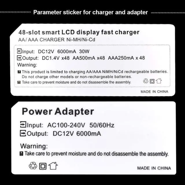 Alt view image 7 of 7 - CITYORK 48 Bay AA AAA Multiple Battery Charger LCD Display for 1.2V AA/AAA NiMH/NiCd Rechargeable Batteries with Built-in IC Protection & AC Wall Adapter