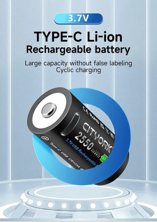 Alt view image 5 of 7 - CITYORK CR123A USB Battery 2550mWh 3.7V Rechargeable Li-ion Batteries For LED Flashlight RCR123 Battery+USB Type-c Cable