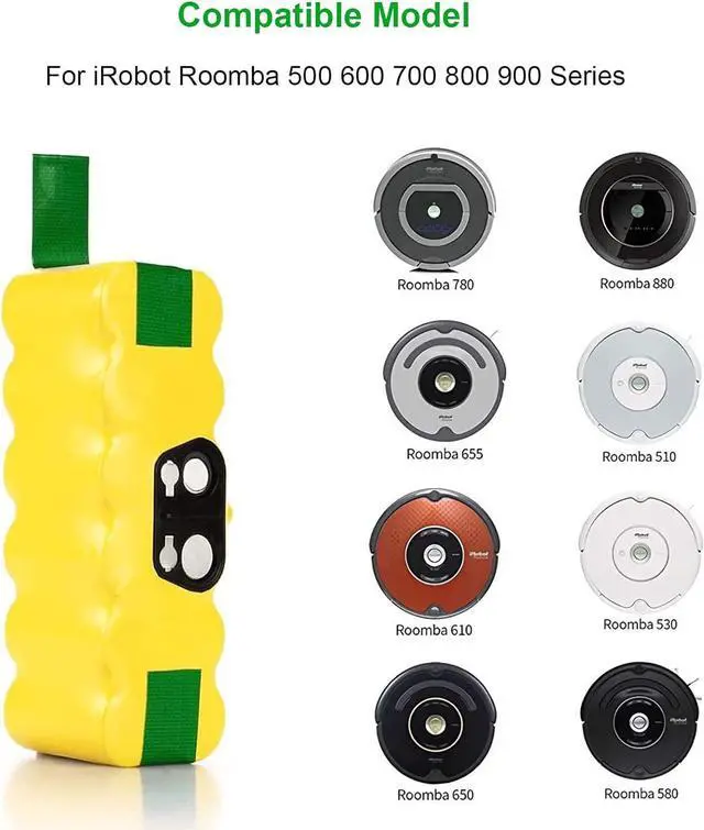 Alt view image 2 of 6 - 3500mAh 14.4V Replacement Battery for iRobot Roomba R3 500 510 520 530 532 535 540 545 550 552 555 560 562 581 585 595 600 610 620 630 631 650 660 700 760 770 780 790 800 870 880 900