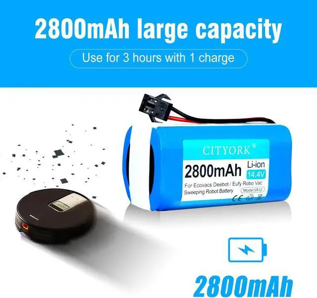 Alt view image 3 of 6 - CITYORK 2800mAh 14.4V Li-ion Battery for Ecovacs Deebot N79 N79S DN622 DH56 DS37 Eufy Robovac 11 11S 12 35C X500
