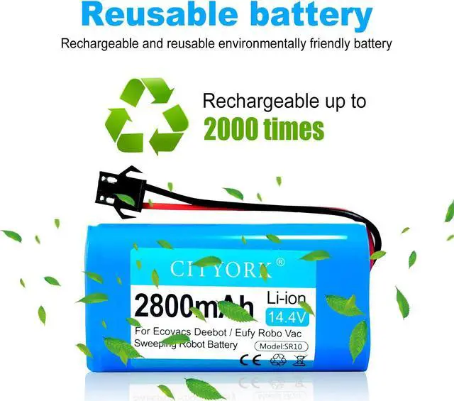 Alt view image 5 of 6 - CITYORK 2800mAh 14.4V Li-ion Battery for Ecovacs Deebot N79 N79S DN622 DH56 DS37 Eufy Robovac 11 11S 12 35C X500