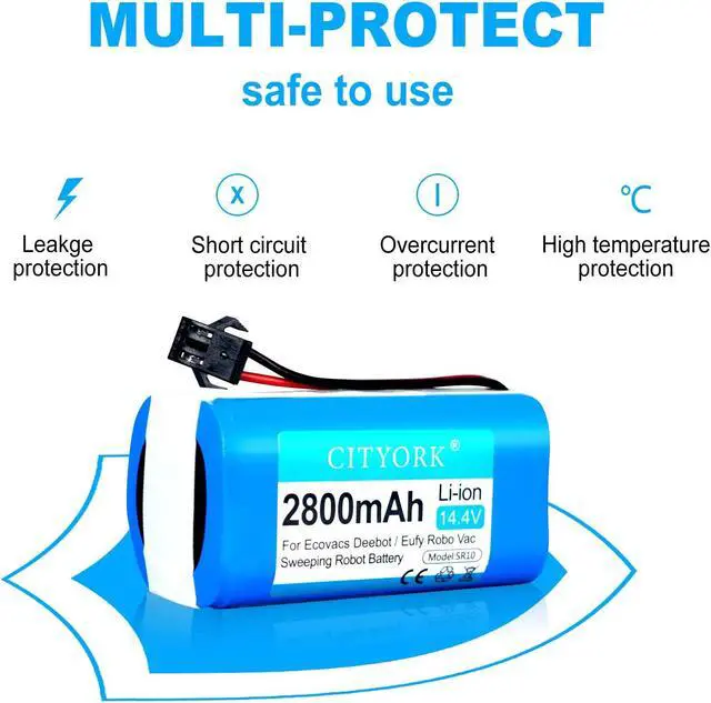 Alt view image 6 of 6 - CITYORK 2800mAh 14.4V Li-ion Battery for Ecovacs Deebot N79 N79S DN622 DH56 DS37 Eufy Robovac 11 11S 12 35C X500
