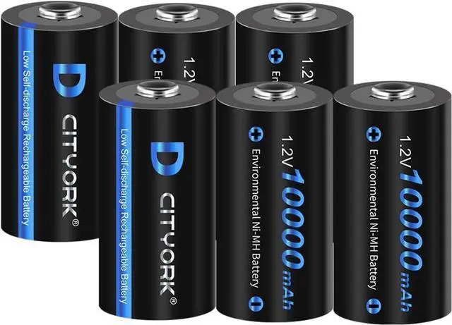 Main image of CITYORK 6 Pack 10000 Mah 1.2V Ni-MH Rechargeable D Batteries, Discharge D Size Rechargeable Batteries