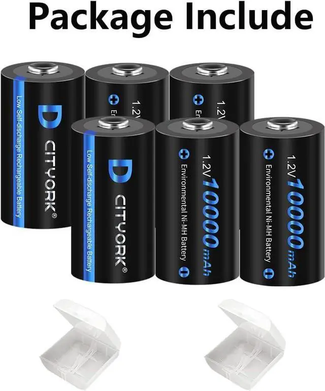 Alt view image 2 of 6 - CITYORK 6 Pack 10000 Mah 1.2V Ni-MH Rechargeable D Batteries, Discharge D Size Rechargeable Batteries
